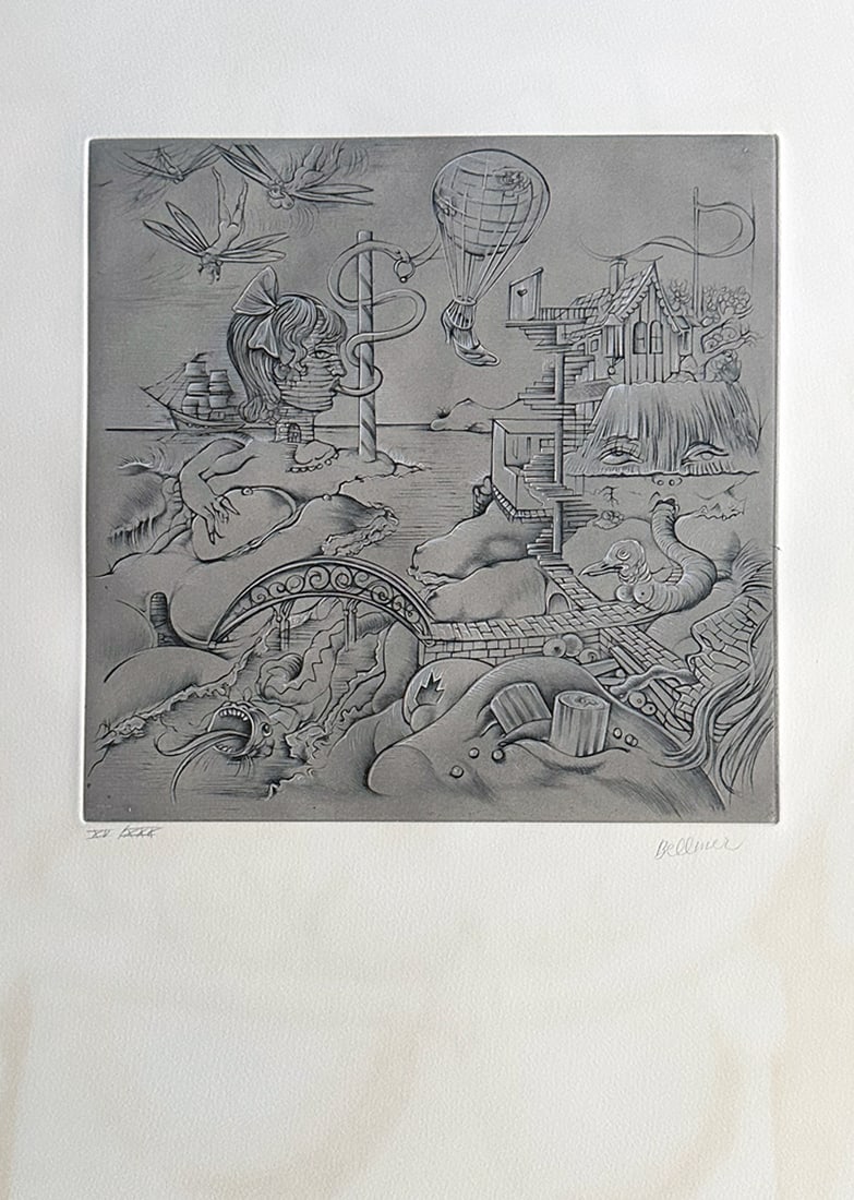 Hans Bellmer. Etching. Signed. One of 30 copies. 1976.: Etching, burin and aquatint on Arches paper. One of 30 copies in Roman numerals, signed and numbered in pencil by the artist. Printed at Atelier George Visat in Paris, published by Éditions Georg