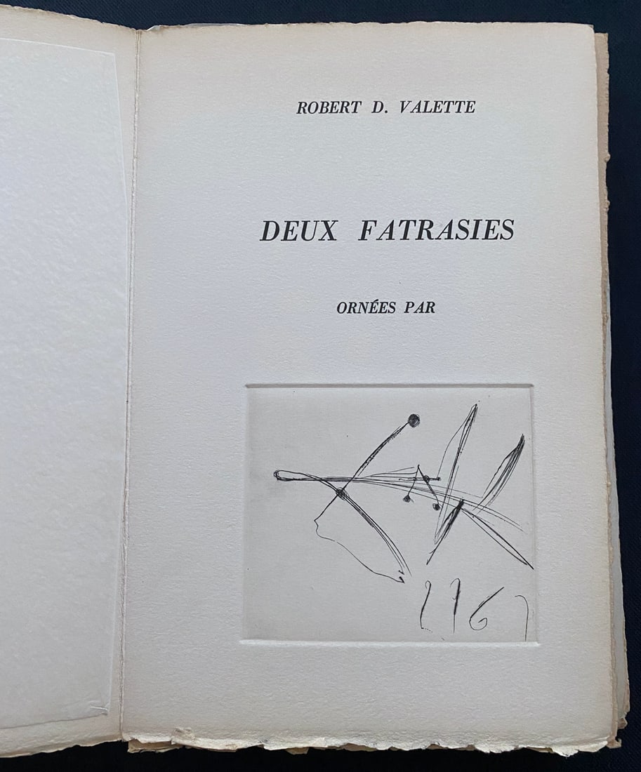 Dali. Deux fatrasies 1963 with 4 engravings.: Atelier d'Art Rys. Cannes, France 1963. Text by Robert D. VALETTE, illustrated by Salvador DALI with 4 engravings, including title on the cover and 3 full pages. One of the HC copies marked with lette