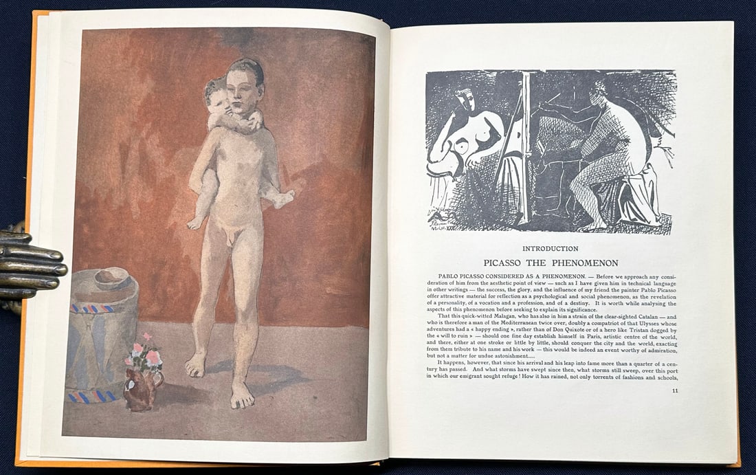 Pablo Picasso par Eugenio D’ors. 1930. With four color pochoirs by Picasso: Editions des Chroniques du Jour, Paris 1930. One of 650 numbered copies of the English edition (total edition 1200 copies). Translated by Warre B Wells. With four color pochoir by Picasso: Jeune homme