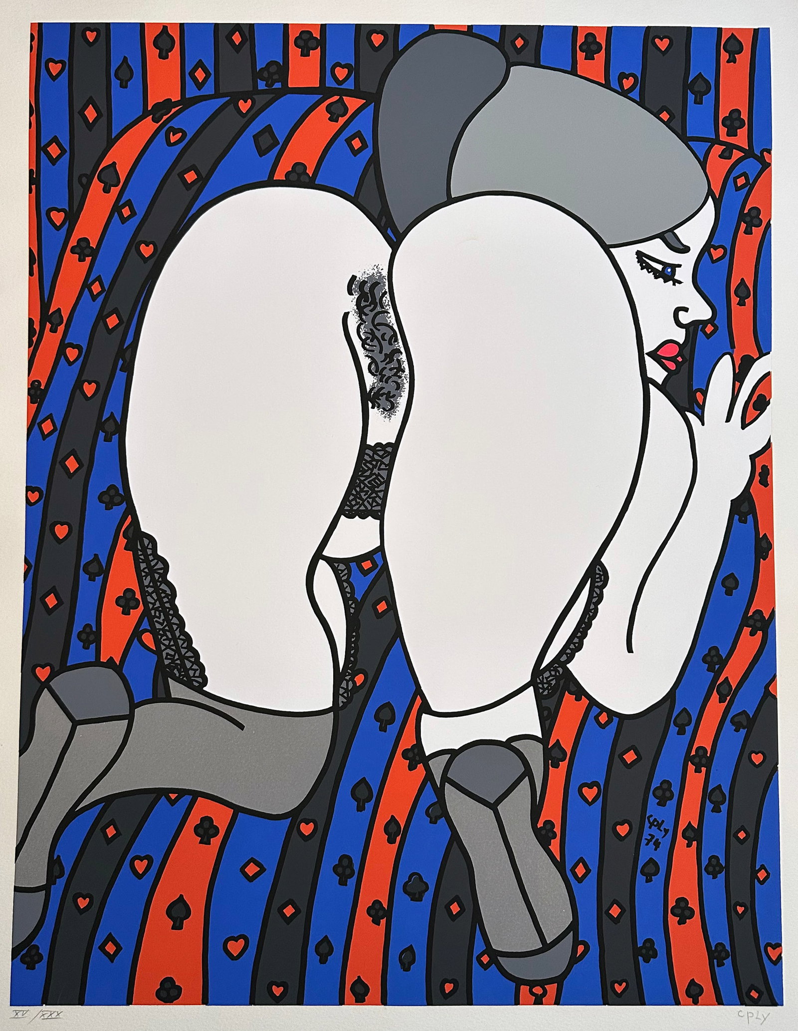 Serigraph by William Copley. Signed. Bonjour Max Ernst One of 30 copies. 1976.: Serigraph on Arches. One of 30 copies in Roman numbers, signed Cplay and numbered in pencil by the artist. Printed at Rapid'Art,New York, published by Éditions Georges Visat, Paris, 1976 for the 