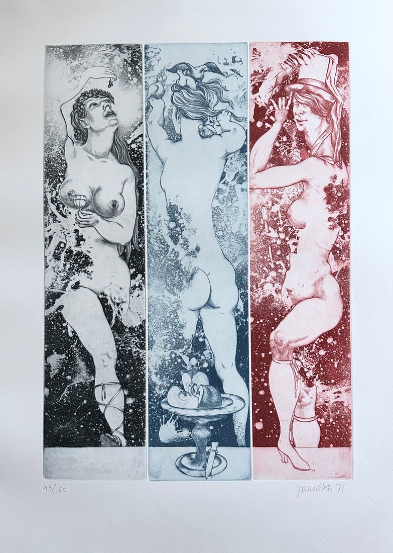 Signed etching by Fritz Janschka. 1972. One of 80 copies. (1 of 2)