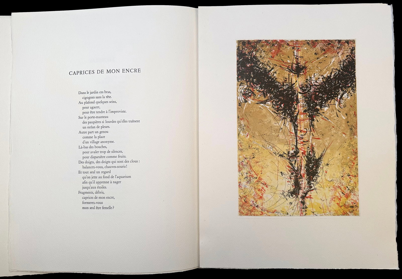 Paroles peintes II. With 15 original prints by da Silva, Giacometti, Arp, Lam, Baj, and others.: Paris: Éditions O. Lazar-Vernet / Lacourière et Robbe, 1965. Loose as issued in paper wrappers, chemise, and slipcase. One of 150 copies on Johannot paper from a total edition of 235.