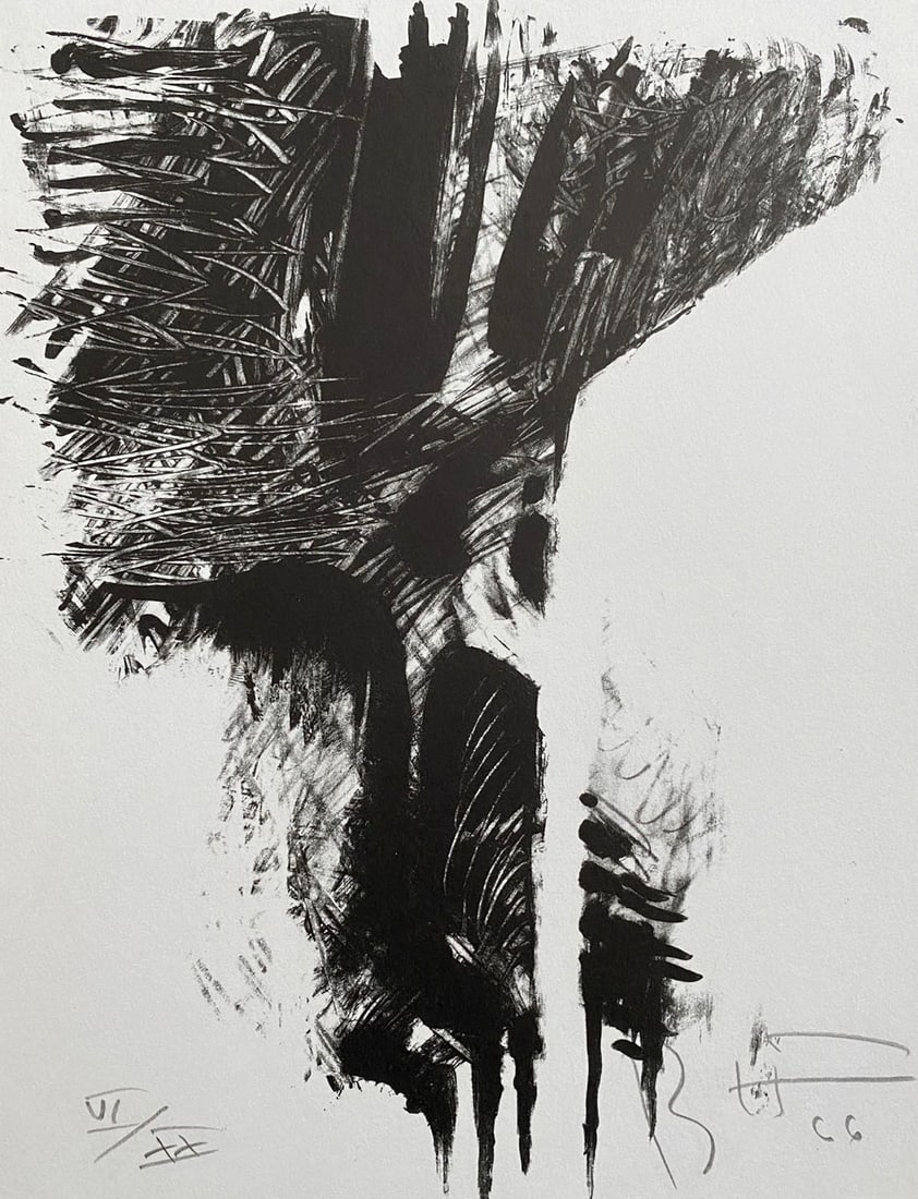 Bernhard Heiliger signed and numbered Lithograph. 1966. One of twenty copies.: Original lithograph in black by Bernhard Heiliger. Signed and numbered in pencil by the artist. One of twenty copies numbered in roman numerals. Part of the portfolio Hommage a Hans Arp, St Gallen,