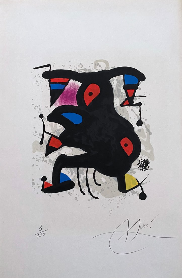 Miro. Lettre dite du Voyant. With a signed and numbered lithograph, 1974, one of 120 copies: MIRO. Artur RIMBAUD. Lettre dite du Voyant a Paul Demeny le 15 mai 1871. (Letter from the Seer to Paul Demeny on May 15, 1871.) Paris, A.C. Mazo et Cie, 1974. One of 120 numbered copies from a total