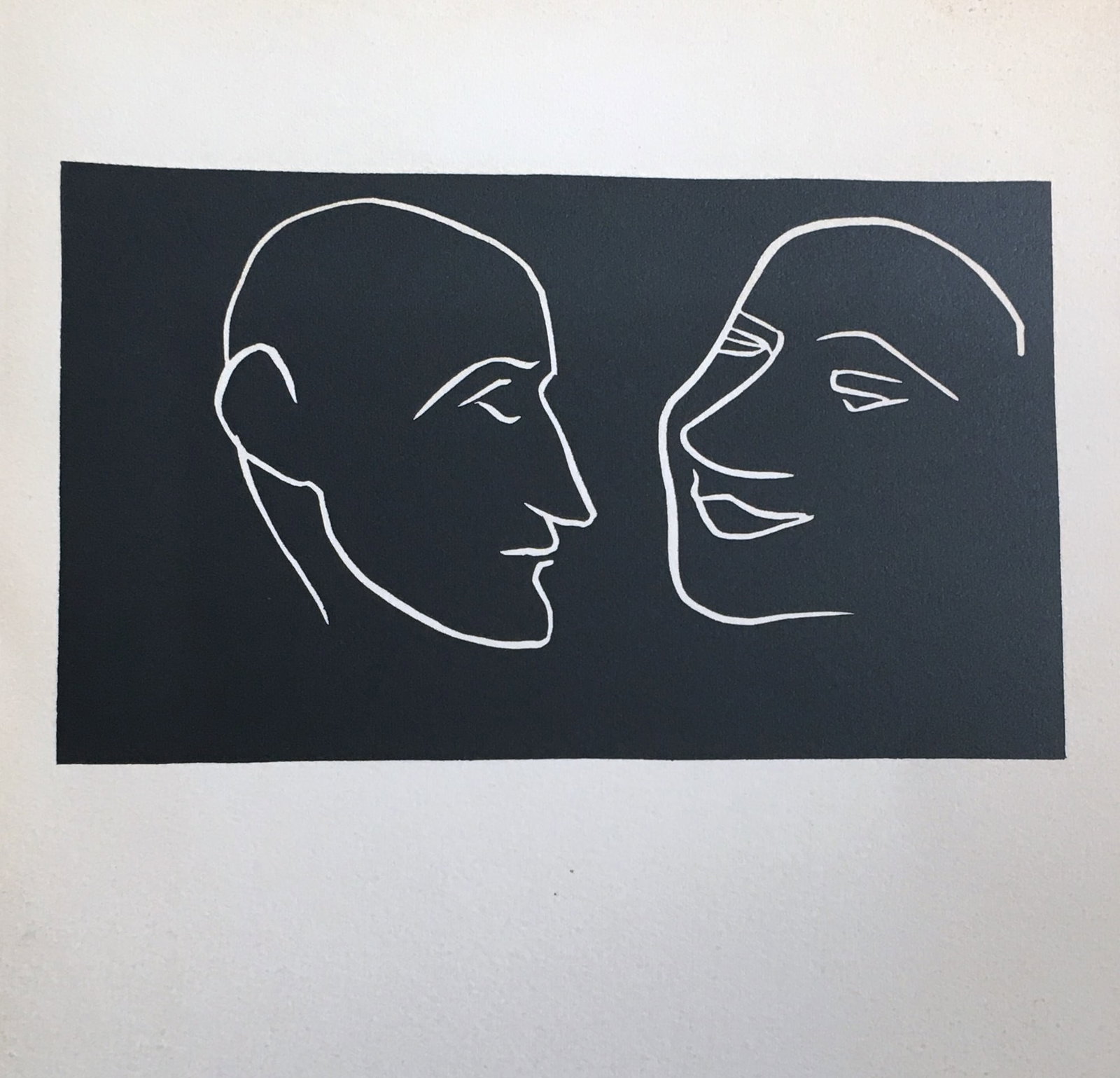 Matisse. Lettres a Lou. 1955, with one original woodcut.: Lettres a Lou avec une introduction d ' Andre Rouveyre. Apollinair Guillaume. 2 volumes. Geneve Pierre Cailler, 1955. With one original linocut by Matisse in frontispiece, depicting a double portrait 