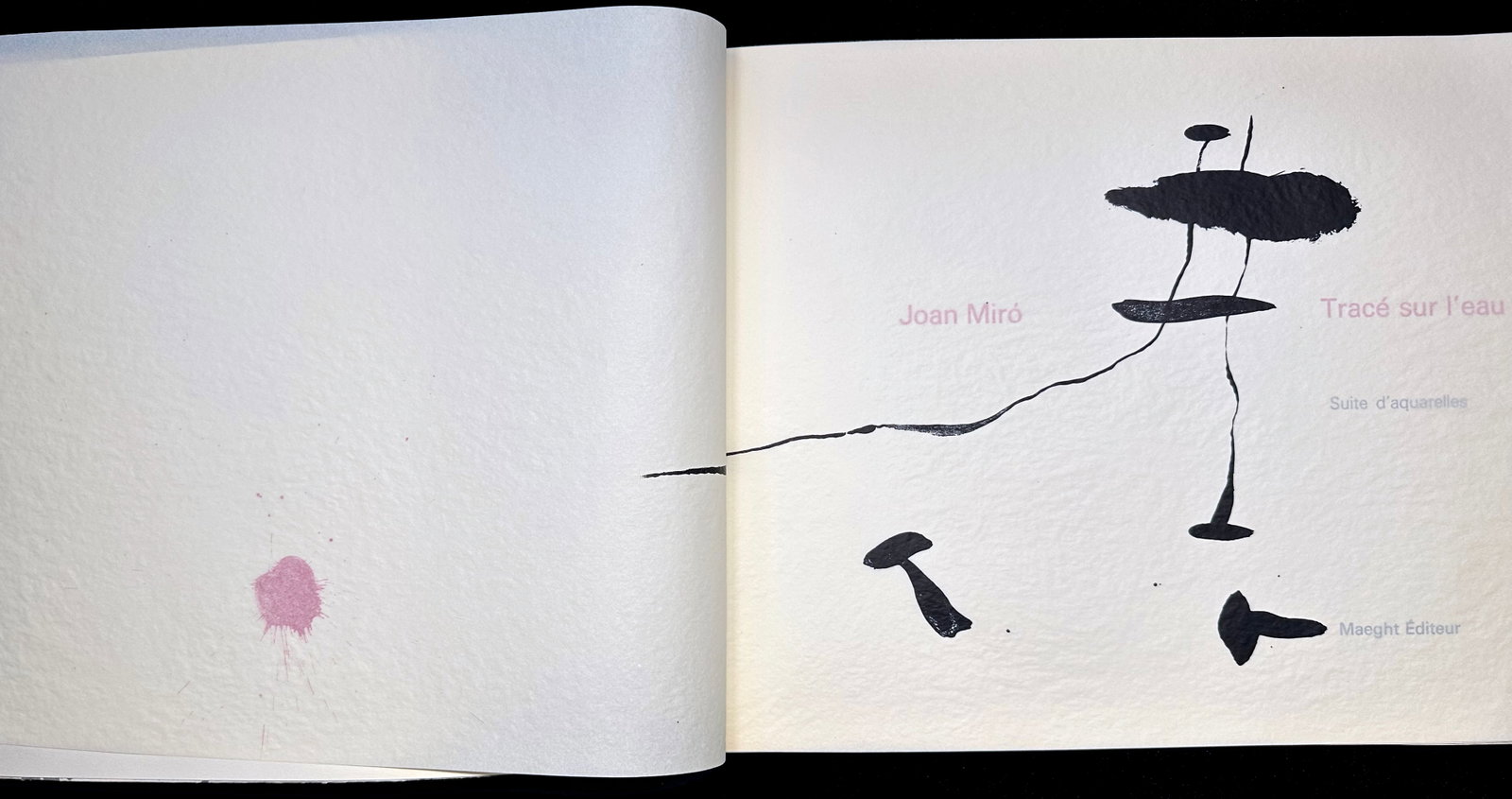 Trace sur l'eau (Trace on the Water). With 10 reproductions after Miro.: Maeght Éditeur, Paris: 1963. Set of 10 works printed on Marais onion skin paper, after Miró’s watercolors. One of 900 copies, from a total edition of 1,000 (900 unsigned on onion skin 