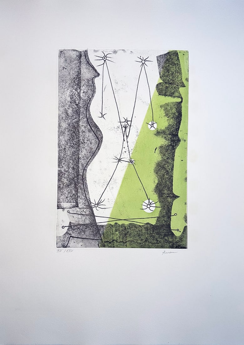 Etching by Roland Penrose. Signed. Bonjour Max Ernst. One of 30 copies. 1976. (1 of 3)