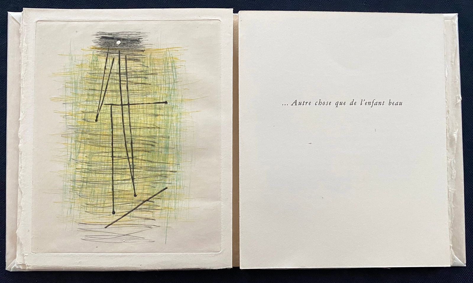 Picasso. Autre Chose Que De L’Enfant Beau. 1957. With Color Drypoint Engraving.: Artaud Antonin. Illustrated with a drypoint engraving in color by Picasso. Third volume of the Collection Miroir du poète. One of the 20 copies on Japon ancien paper signed in pencil by Picasso,