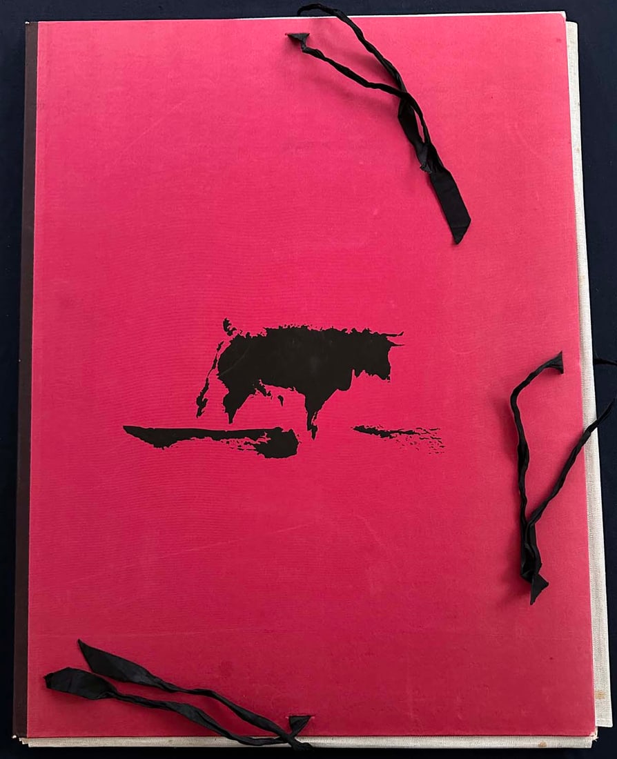 Picasso, Pablo. Toros, with 15 pochoirs.: Edition Au Vent d’Arles, Paris 1960 Poem by Pablo Neruda, translated by Jean Marcenac, Pablo Picasso Illustrator. Portfolio with 15 pochoirs of Picasso’s original wash drawings, by Jacomet.Limited