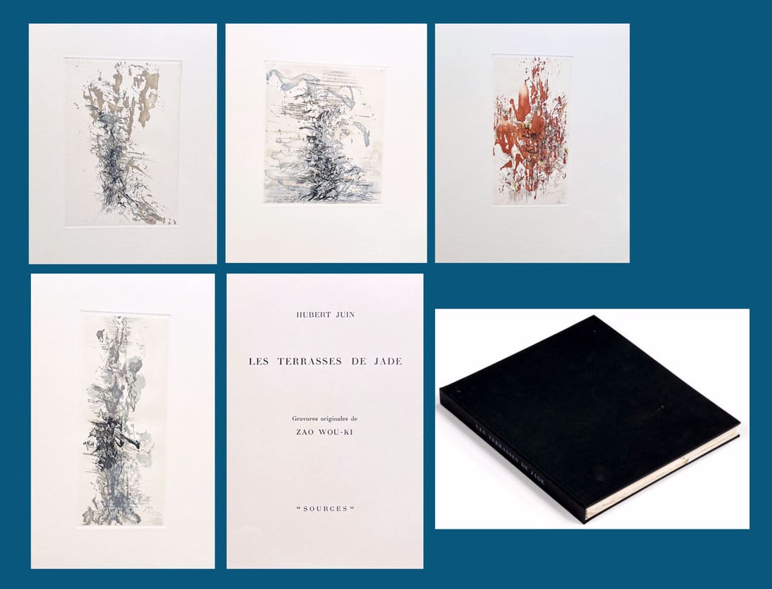 Zao Wou-ki. Les Terrasses de jade. With four etchings: Paris: Sources, 1962. First edition. Artist’s proof copy of this livre d’artiste, featuring four full-page color etchings with aquatint by Zao Wou-Ki, printed by Crommelynck and published