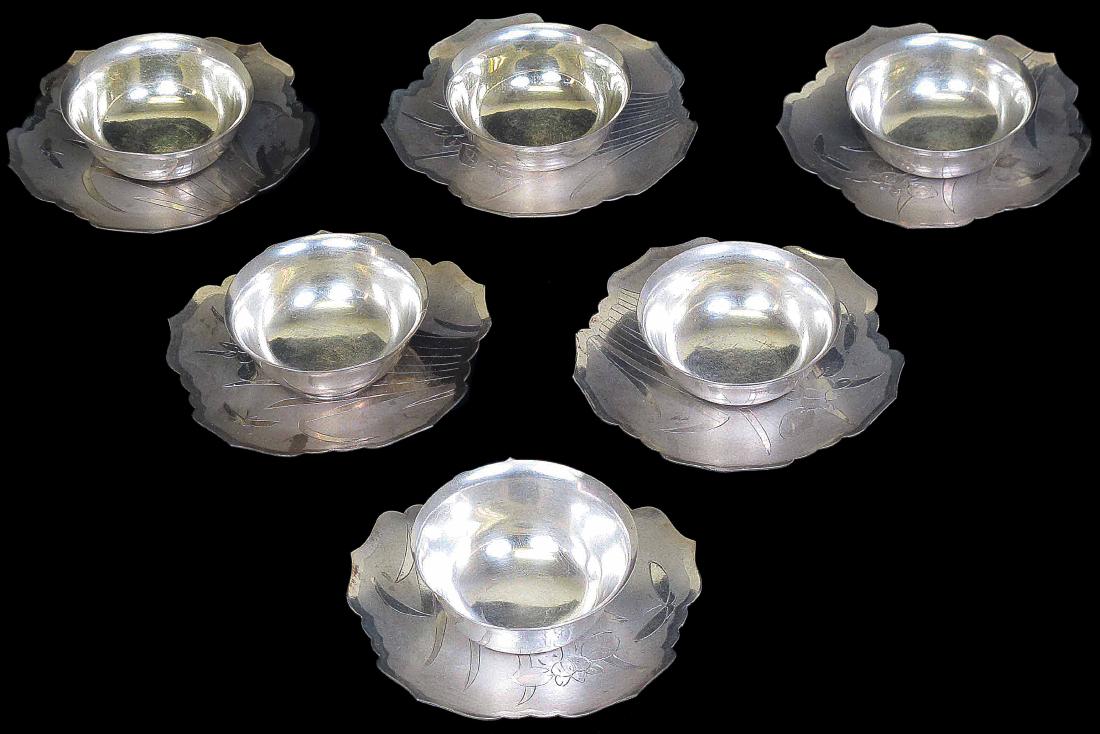 Six Set Silver Tea Cup And Plate with Mark CHUN YIN (1 of 6)