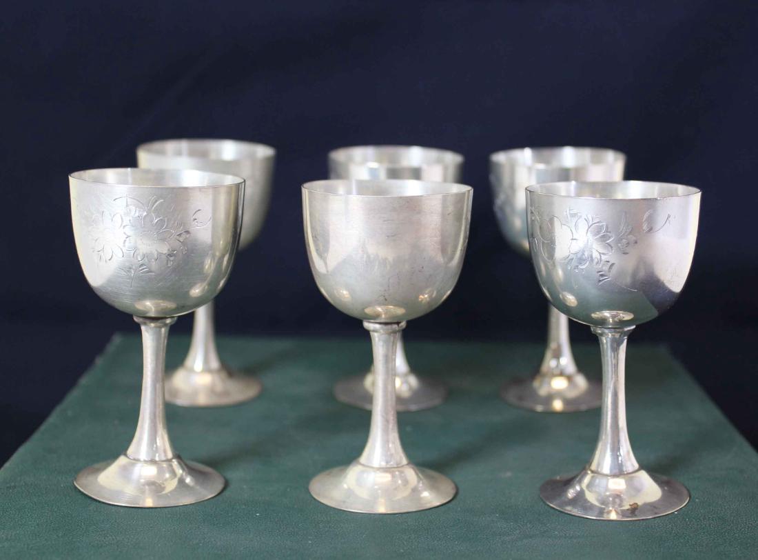 Six Flower Carving Silver Cups w Mark CHUN YIN (1 of 3)