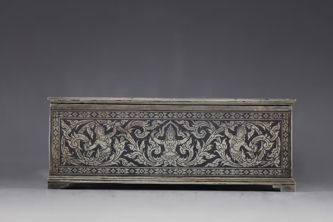 Silver carved cigar box: H:2.5" L:6.75" W:4.25"