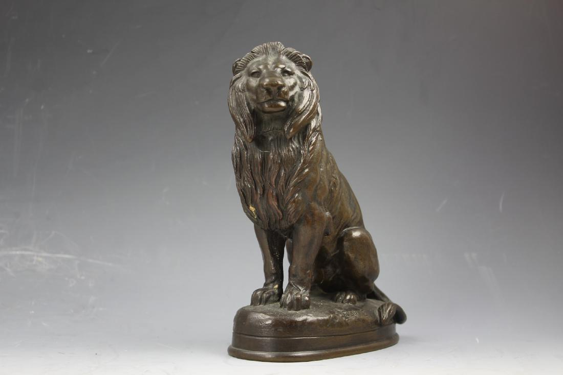 Bronze figure Lion Assis seated lion signed by Barye (1 of 10)