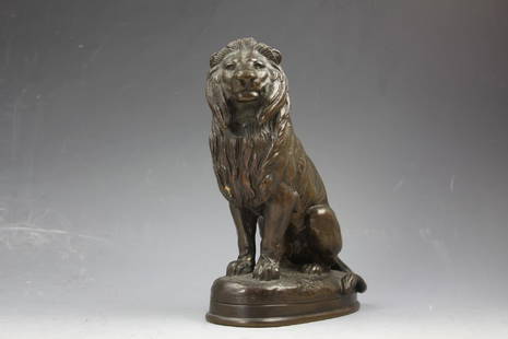 Bronze figure Lion Assis seated lion signed by Barye: Bronze figure Lion Assis Ã¯Â¼Ë†seated lion) signed by Antoine-Louis Barye. Christie's lot 16, April 5, 2003. H: 7.75 W: 5.75 inches