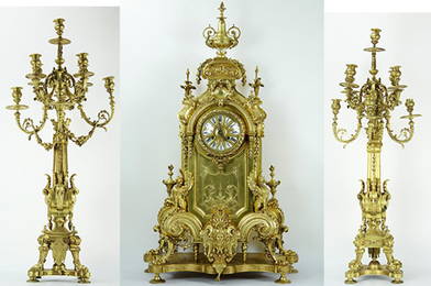 3-pieces Monumental Clock with a Pair of Candelabra