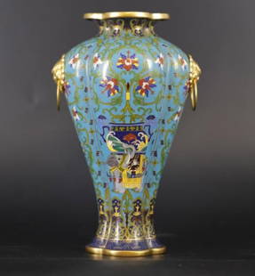 A Chinese Cloisonne Melon-Form Lotus Vase: H: 10.25 Inches