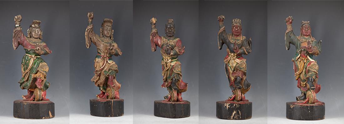 A Curved Lacquer-gilt Nanmu Figures of Thunder God and (1 of 10)
