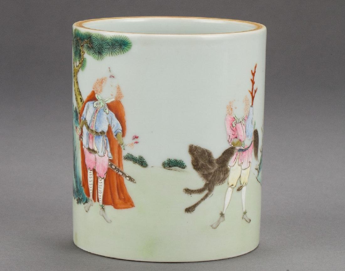 A Famille Rose Westerners Figural Brush Pot from Qing (1 of 8)