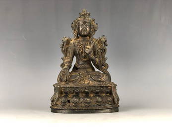 A Manjushri Bronze Figure of Yuan Ming Period 1300 A.D.