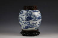 A Fine Blue and White Ginger Porcelain Pot with Carved