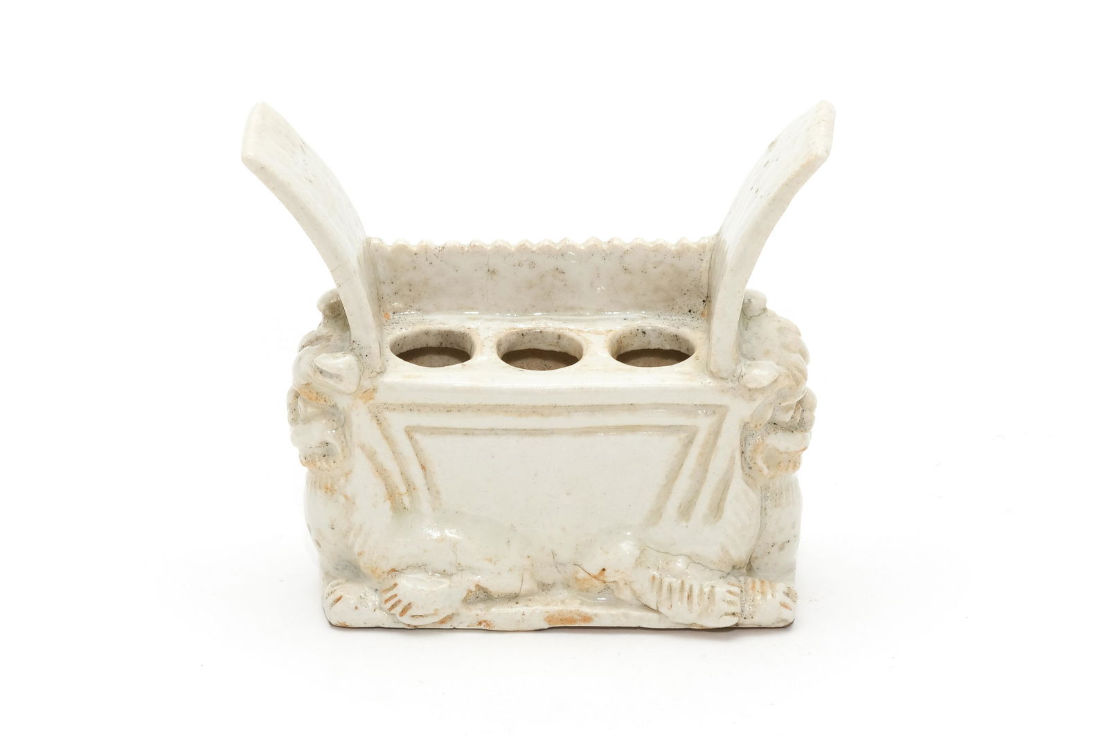 A White Glazed Lion-Form Brush Holder Pot (1 of 9)