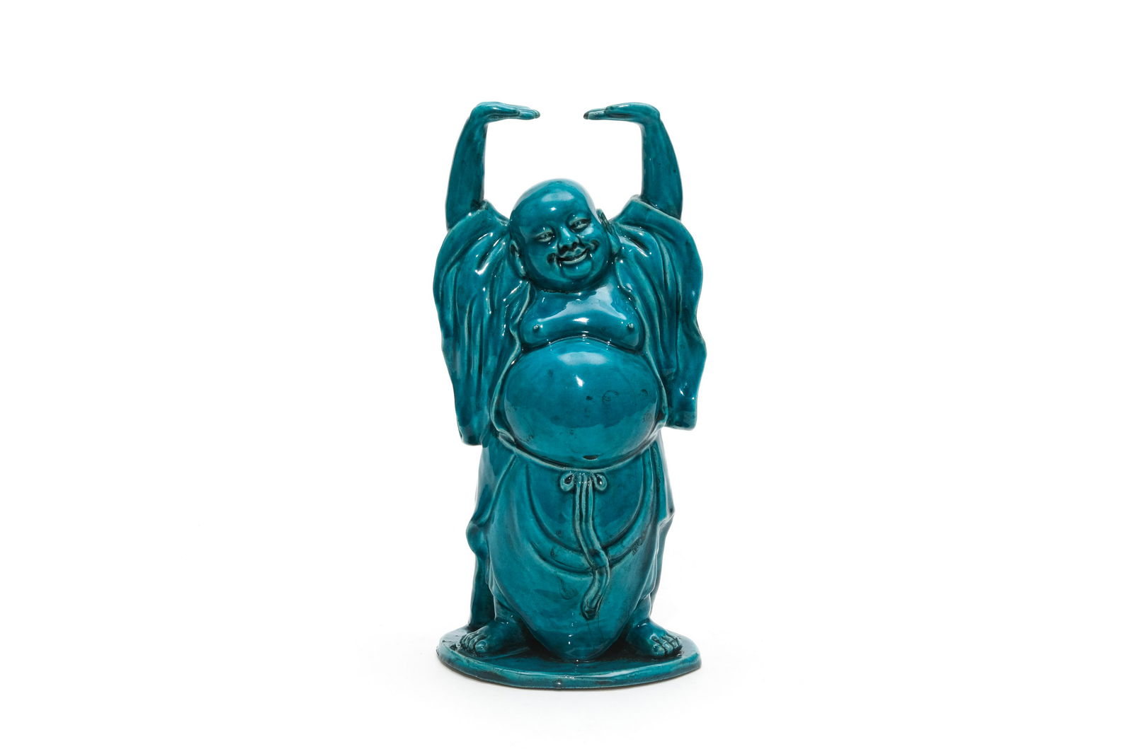 A Malachite Glazed Maitreya Figure: A Malachite Glazed Maitreya Figure. H: 10.8 in. (27.5 cm) We are not a professional appraisal agency nor restoration agency. The marking of the age and the review of the appearance are just our subjec