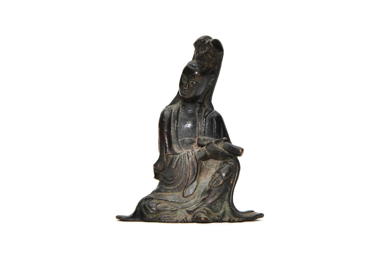 A Bronze Guanyin Figure: H: 4 in. (10.2 cm) We are not a professional appraisal agency nor restoration agency. The marking of the age and the review of the appearance are just our subjective judgments. Therefore, you must car
