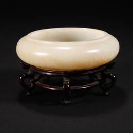 A Qing Dynasty Hetian White Jade Brush Washer with Qianlong Mark