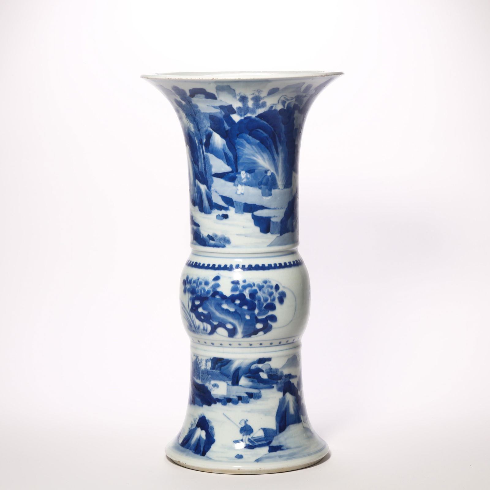 A Blue and White Figural Landscape Gu Vase Kangxi Period (1 of 18)