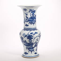 Blue and White TREASURES Phoenix-Tail Zun Vase Kangxi Period