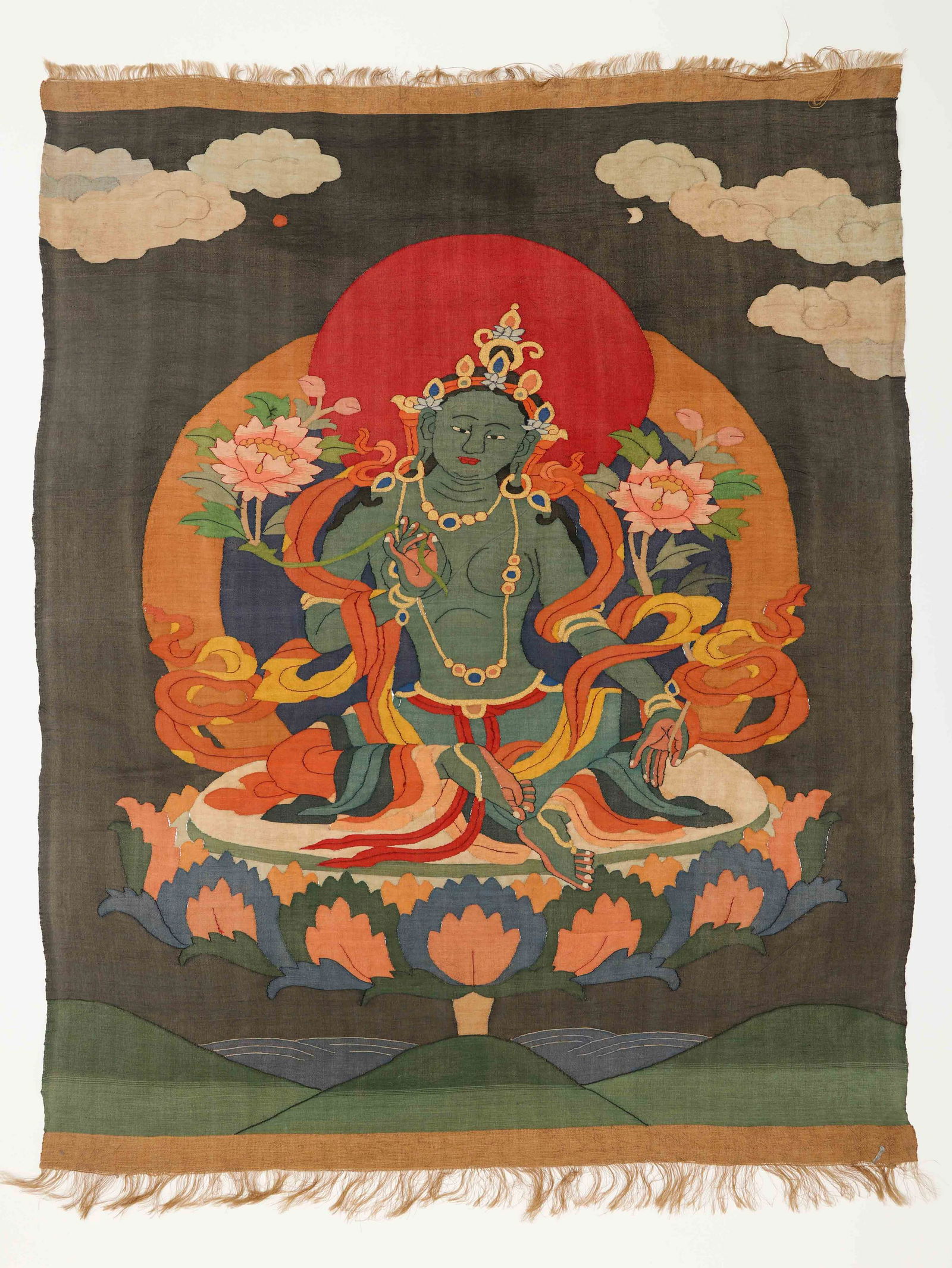 Framed Embroidery Green Tara Thangka (1 of 9)