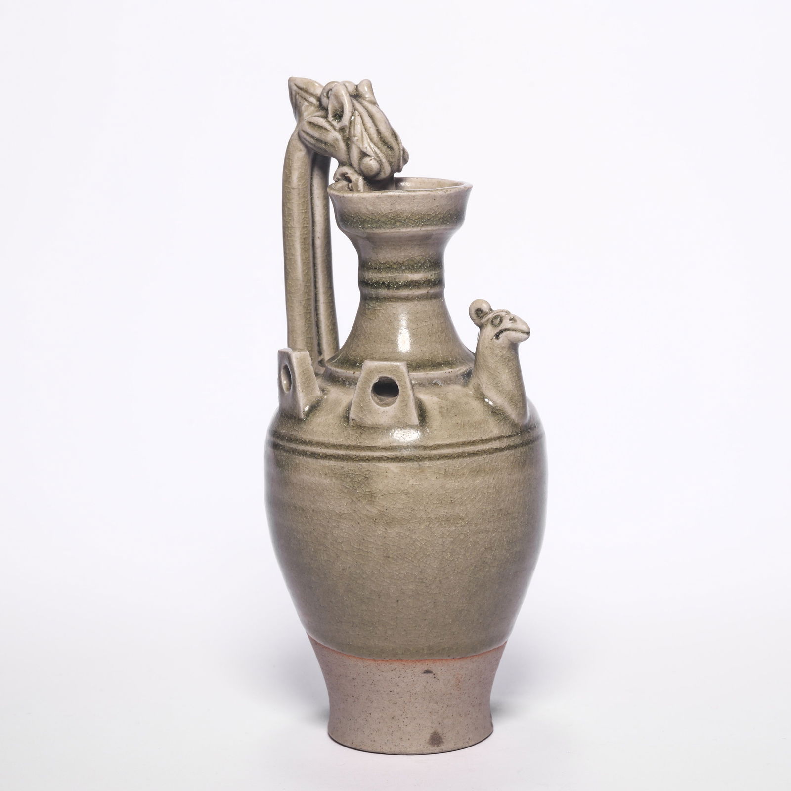 A Celadon Phoenix-Form Pot with Dragon Handle: A Celadon Phoenix-Form Pot with Dragon Handle. H: 7.8 in. (20 cm)