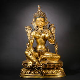 A Golden Sitting Budda Inlay Figure