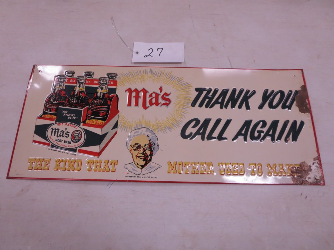 Sign: Ma's Root Beer 27.5" w/ 11.5" high single side