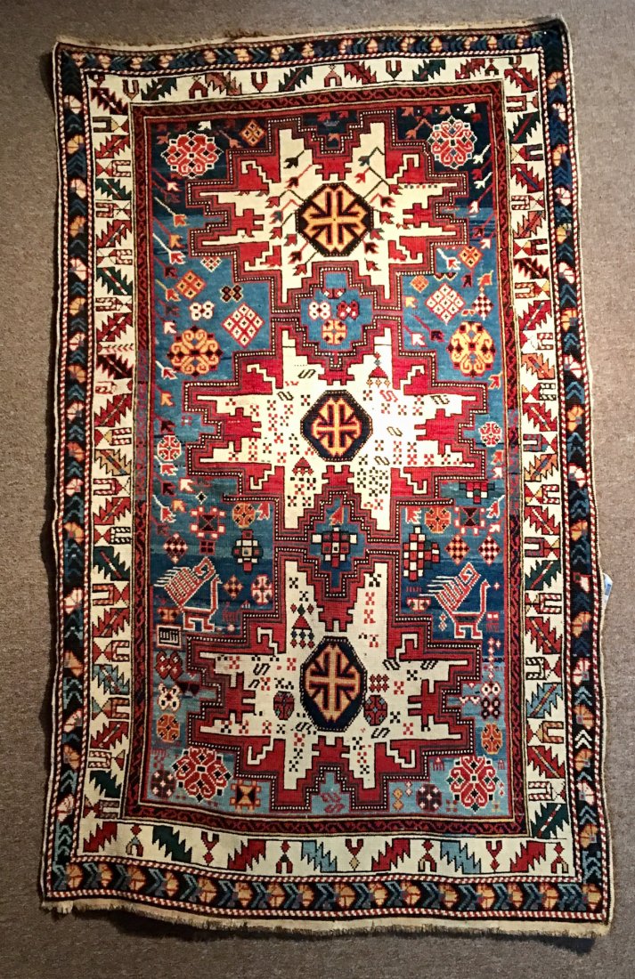 ANTIQUE LESKE STAR KAZAK MEASURES 3'6" X 6' (1 of 4)