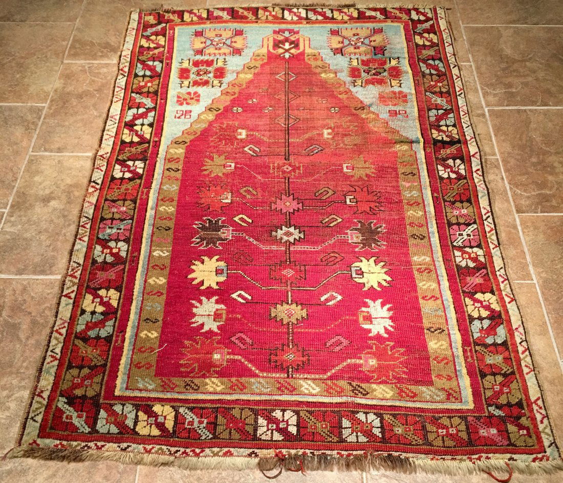 ANTIQUE TURKISH PRAYER RUG MOSOUL MEASURES 4'8" X 3'3" (1 of 6)