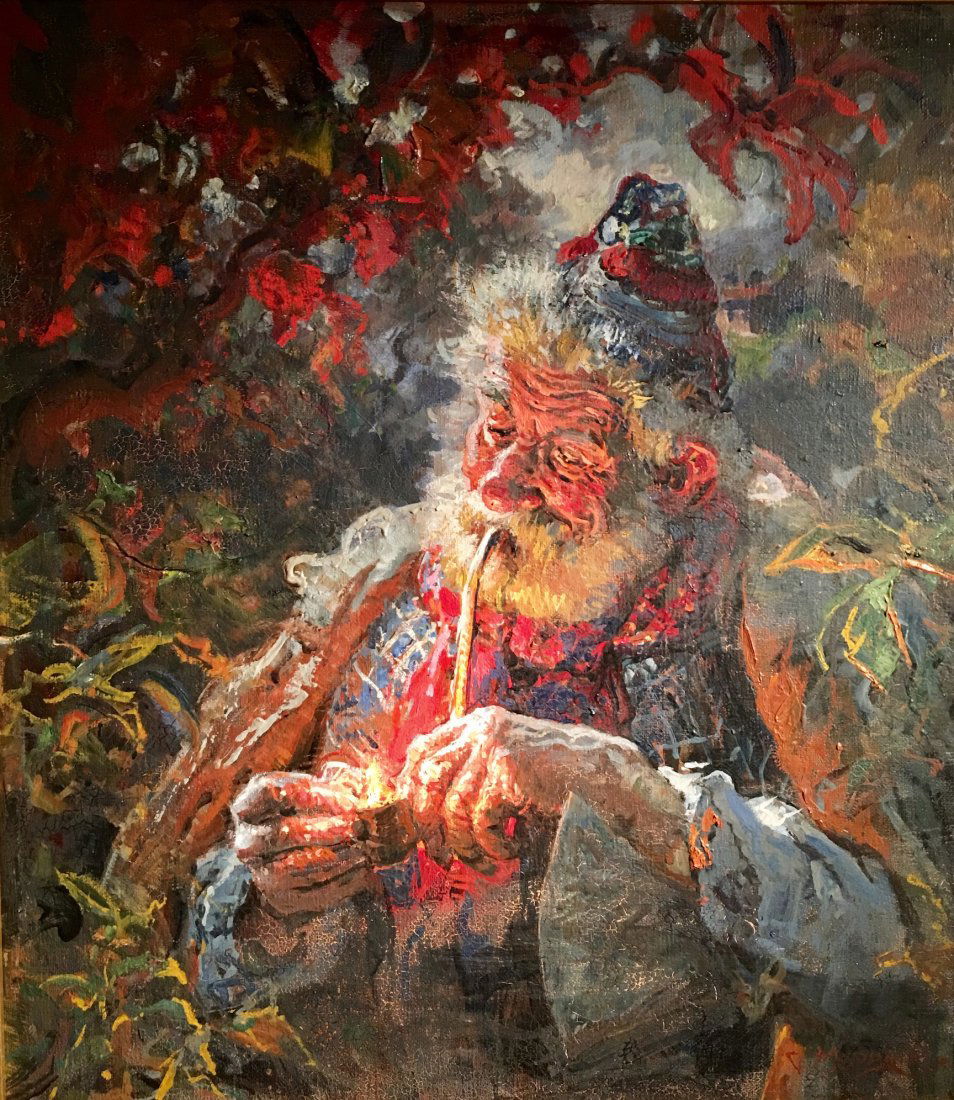 LARGE O/C "LIGHTING THE PIPE" BY GIOVANNI MANDUINI (1 of 6)