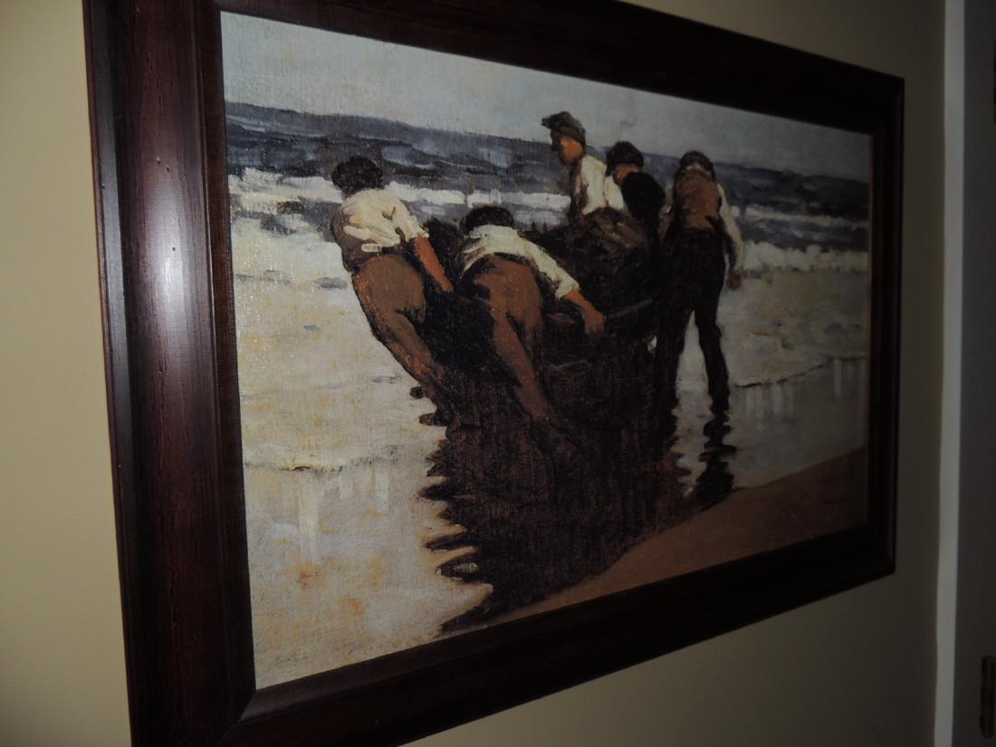 Painting of boys pulling boat into the water by Paul: Painting of boys pulling boat into the water by Paul Henry $150 to $300
