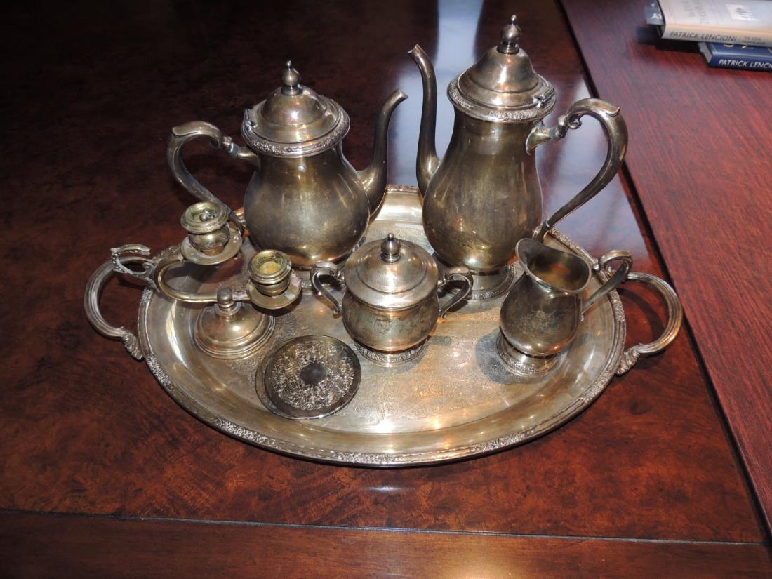 Pewter Platter, 2 Coasters, Candle Hldr, Sugar,: Pewter Platter, 2 Coasters, Candle Hldr, Sugar, Creamer, Coffee & Tea Pots $75 to $150