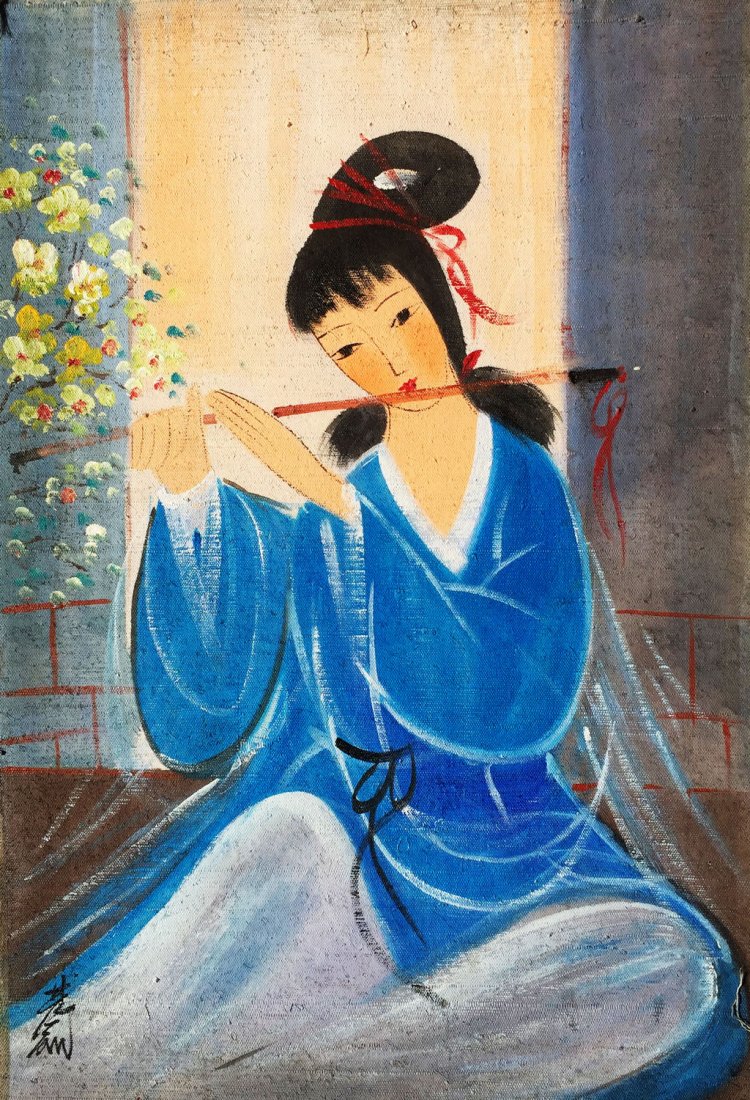 A CHINESE OIL PAINTING (ATTRIBUTED TO LIN FENGMIAN): A CHINESE OIL PAINTING (ATTRIBUTED TO LIN FENGMIAN) A Chinese oil painting, depicting a grace and elegant woman; signed. Size: 35 x 24"