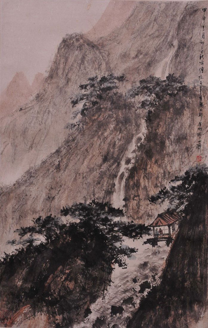 A CHINESE SCROLLING PAINTING (ATTRIBUTED TO FU BAOSHI) (1 of 6)
