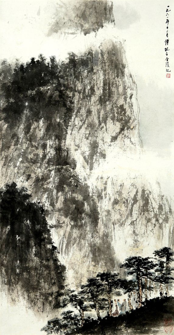 FU BAOSHI, A CHINESE SCROLL INK AND COLOR PAINTING (1 of 5)