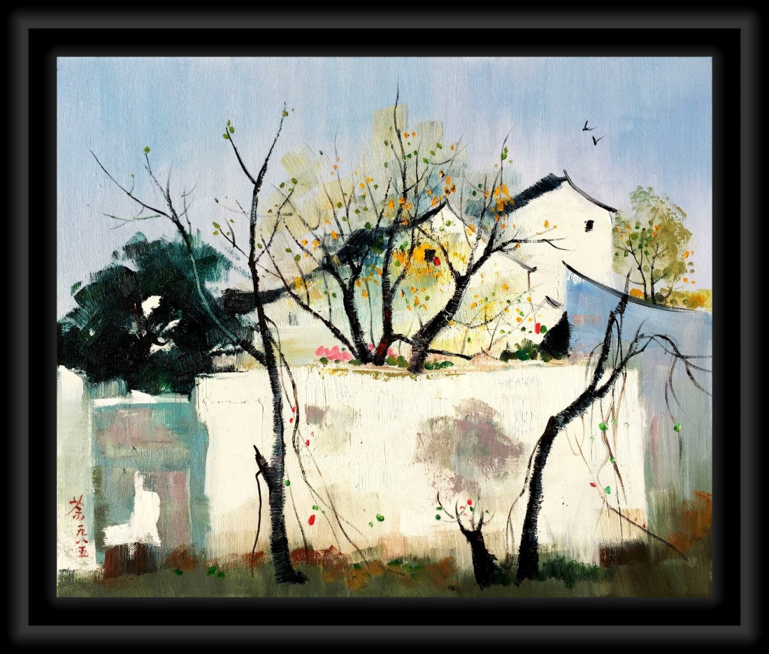WU GUANZHONG, A CHINESE OIL PAINTING: 吳冠中 中國油畫 《江南風光》 1985年 A Chinese oil painting attributed to Wu Guanzhong in 1985; Jiangnan Landscape; w