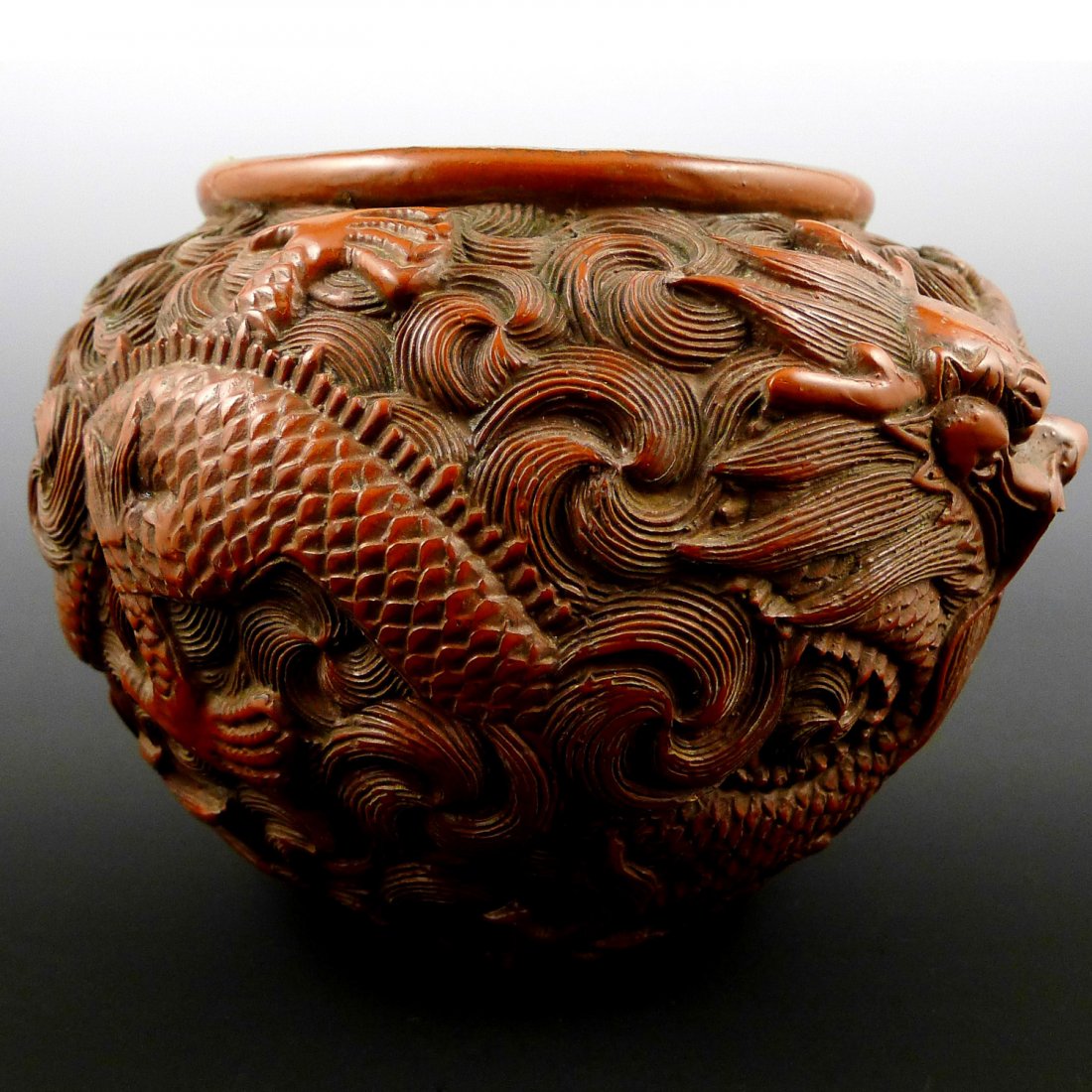 Qing Dynasty Carved Lacquerware with Dragon Pattern pot (1 of 7)