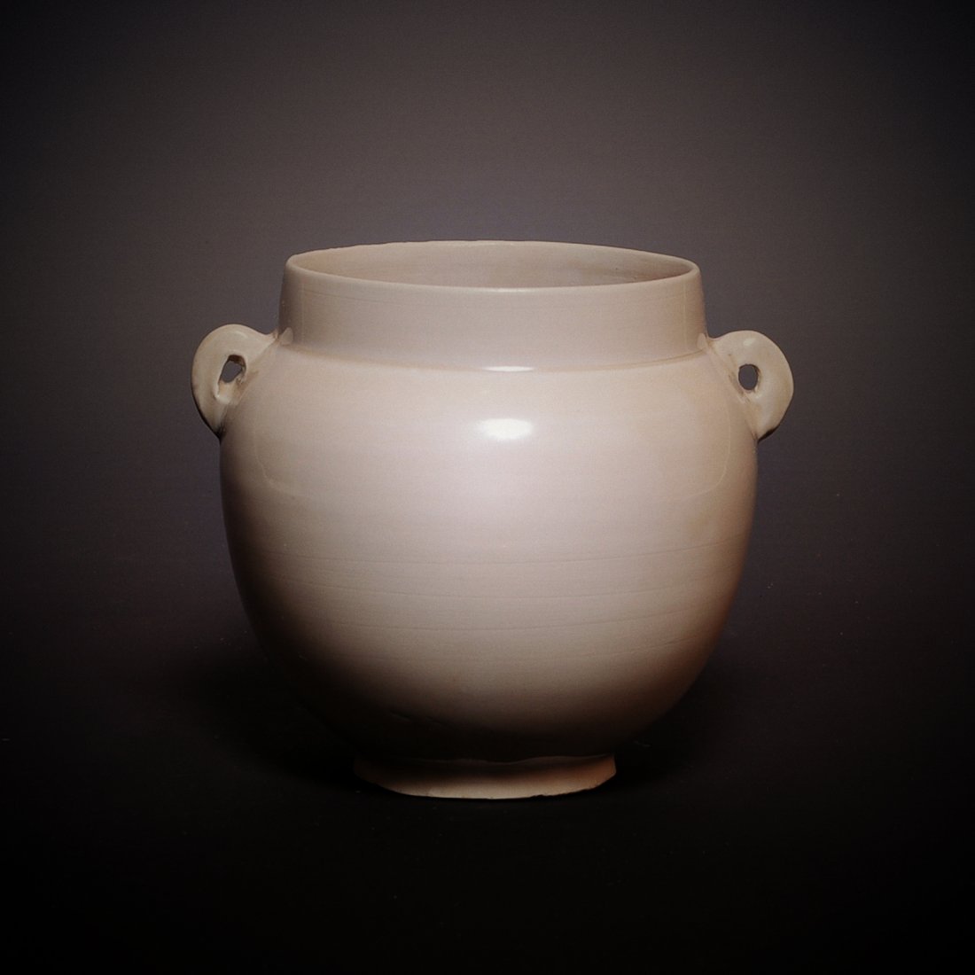 Jin Dynasty "Dingyao" Double Ear Pot: 金代晚期双耳定窑罐 Jin Dynasty "Dingyao" Double Ear Pot; H;4", D;2.88".
