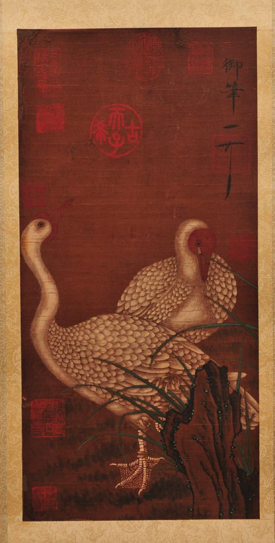 Antique Chinese ink and color painting on silk (1 of 9)