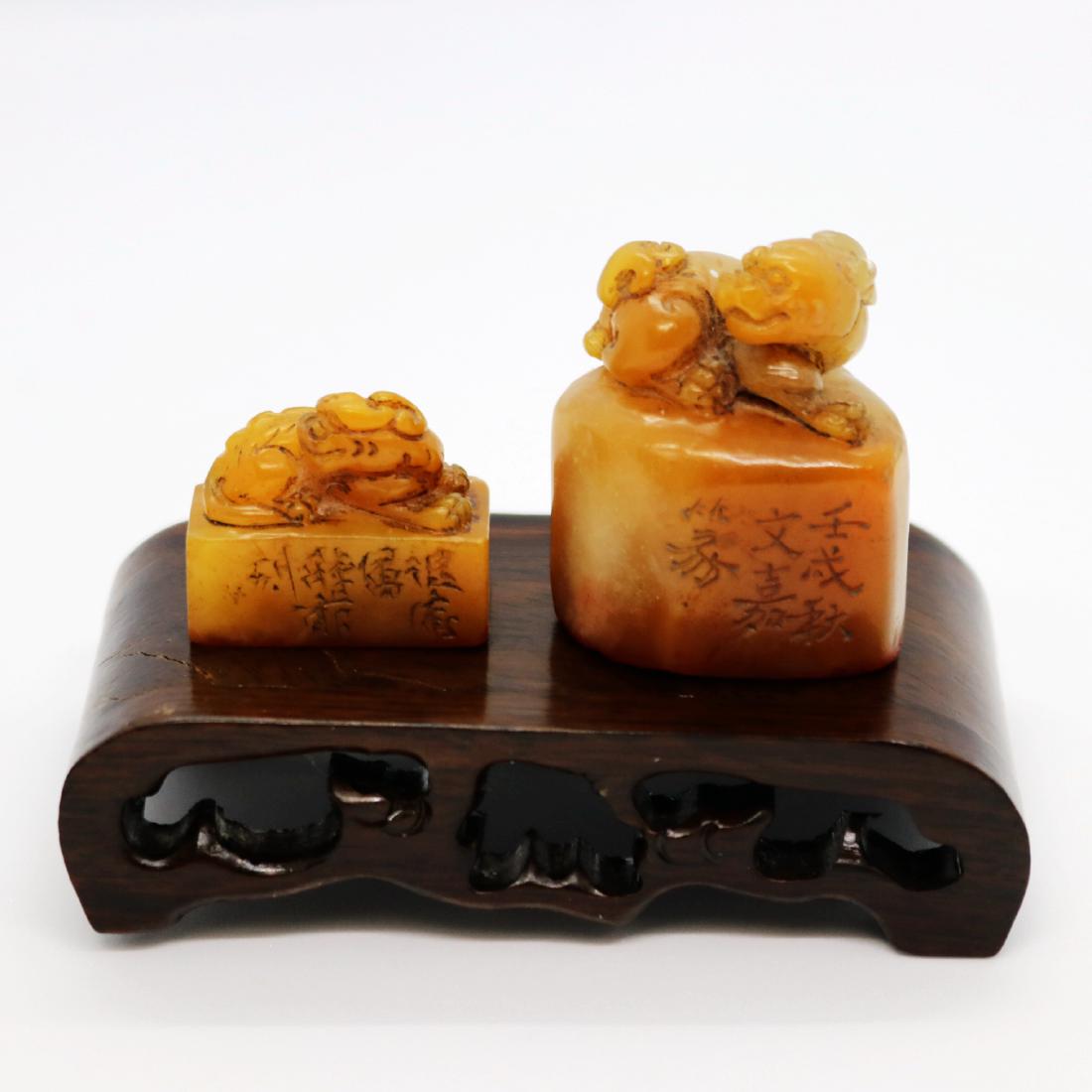 Three Chinese Hand-Carved Shoushan Stone Seal: Three Chinese Hand-Carved Shoushan Stone Seal