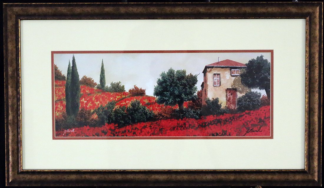 Papaverie Sulle Colline by Guido Borelli: Framed Lithograph Signed by Guido Borelli Overall Dimensions: 17" x 29" x 1" Deep Sight: 7.5" x 19.5" Weight: 6 lbs.
