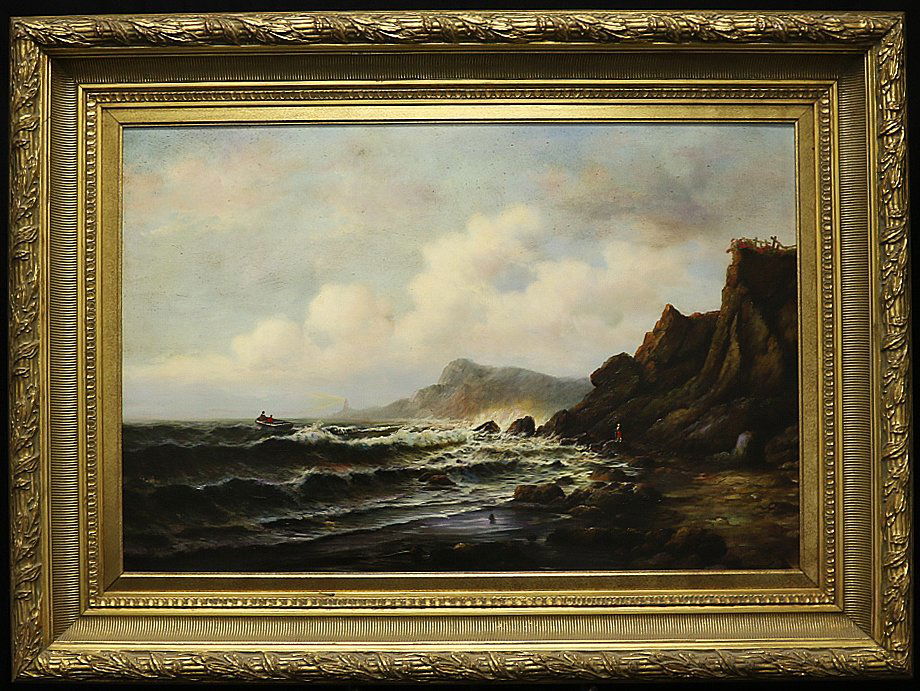 Untitled Waves Crashing on Rocks by Unknown Artist (1 of 2)